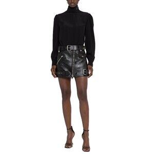 $3400 Alexander McQueen Women's Leather Biker Mini Skirt in Black Size 42 / US 6